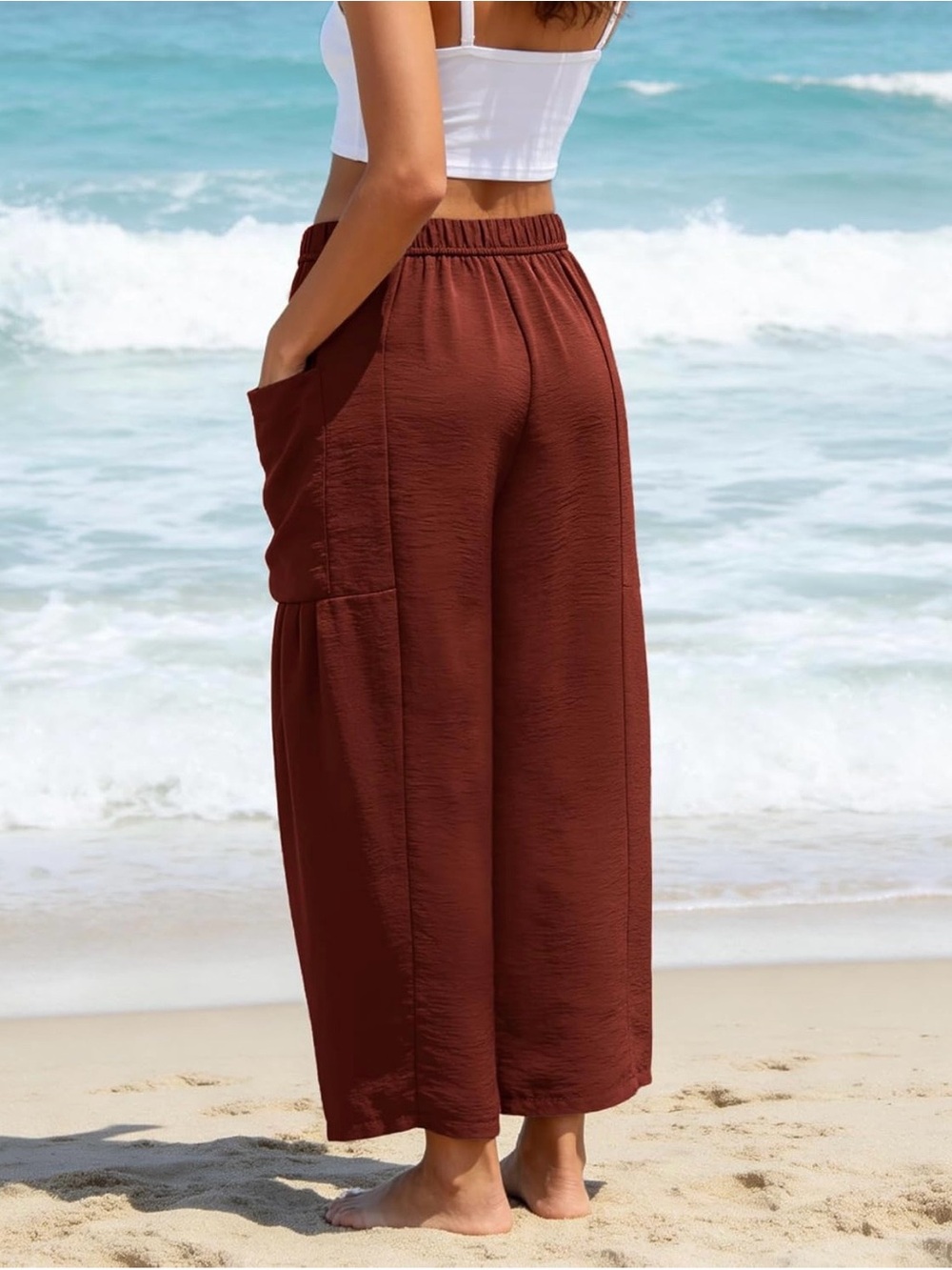 NWT Women’s Wide-Leg Drawstring Summer Pants in Brick! Size M/L - Picture 4 of 13